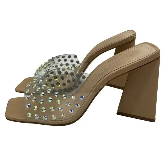 Schutz Lizah Nude Clear Rhinestone High Heel Sandals - 6.5 - Picture 5 of 13